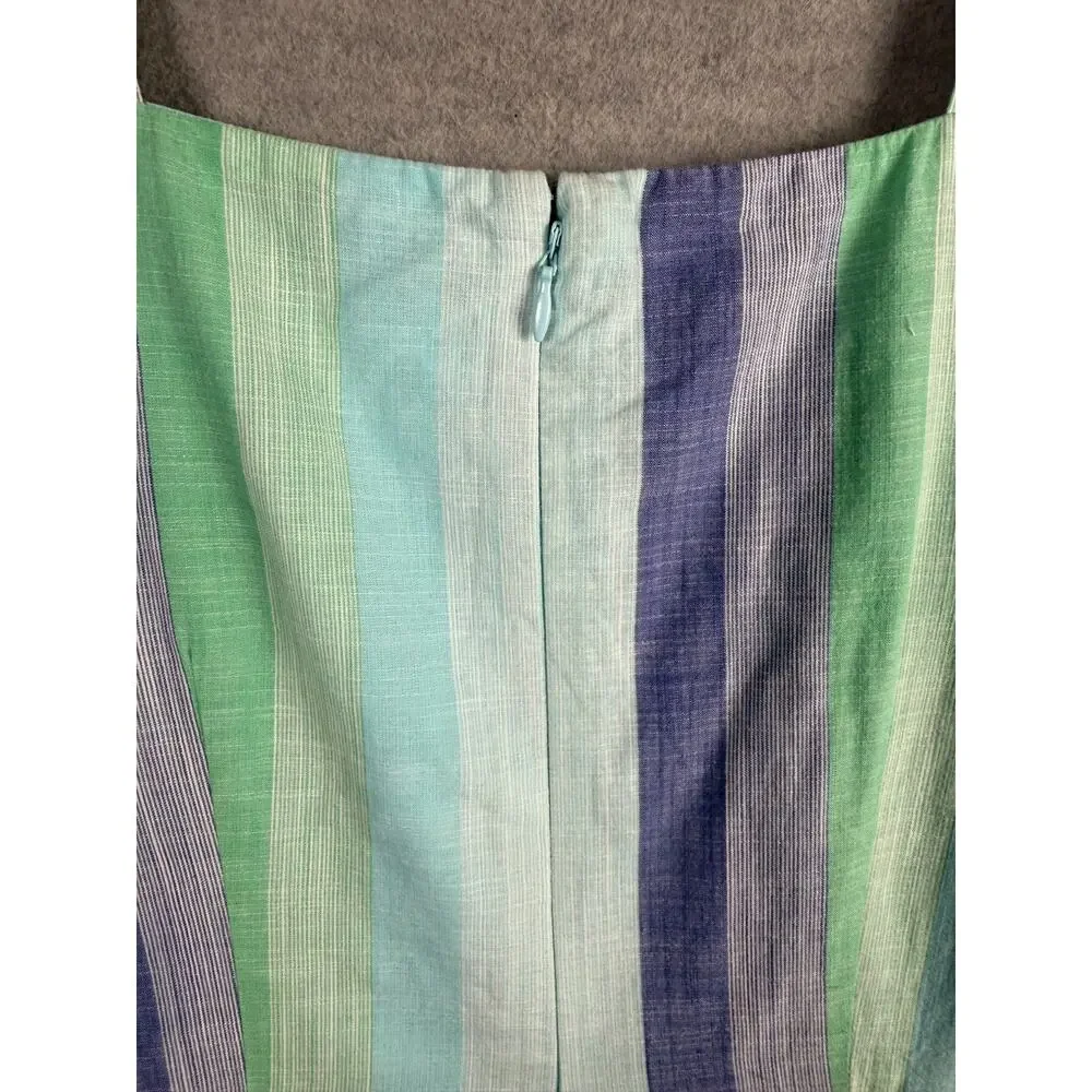 Talbots 4 Beachcomber Stripe Sleeveless Midi Dress Fit Flare 100% Cotton Pockets